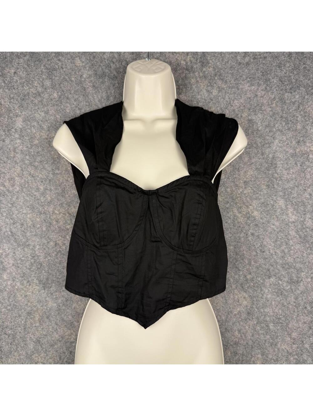 Corset Bustier Top Wide Straps Zip Back Black Medium Witchy Whimsigoth Goth 145